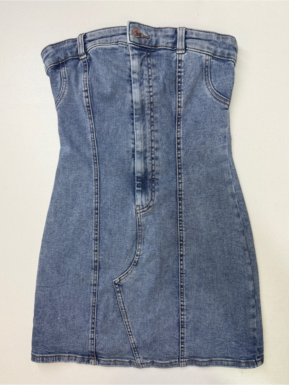 Garage Denim Strapless Bodycon Mini Dress Blue Jean XS